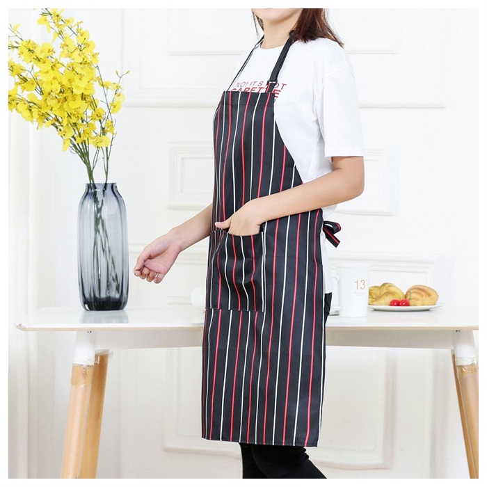 Buy Adjustable Kitchen Bib Apron Stripe With Pockets Unisex Chef Apron ...